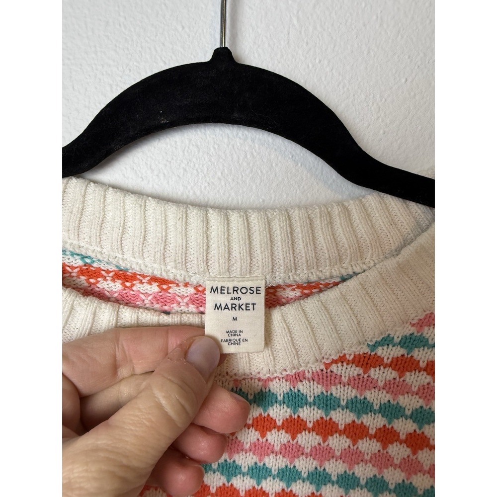 Melrose‎ And Market Knit Designed  Blue Orange Long Sleeve Pullover Sweater Med - Picture 4 of 7